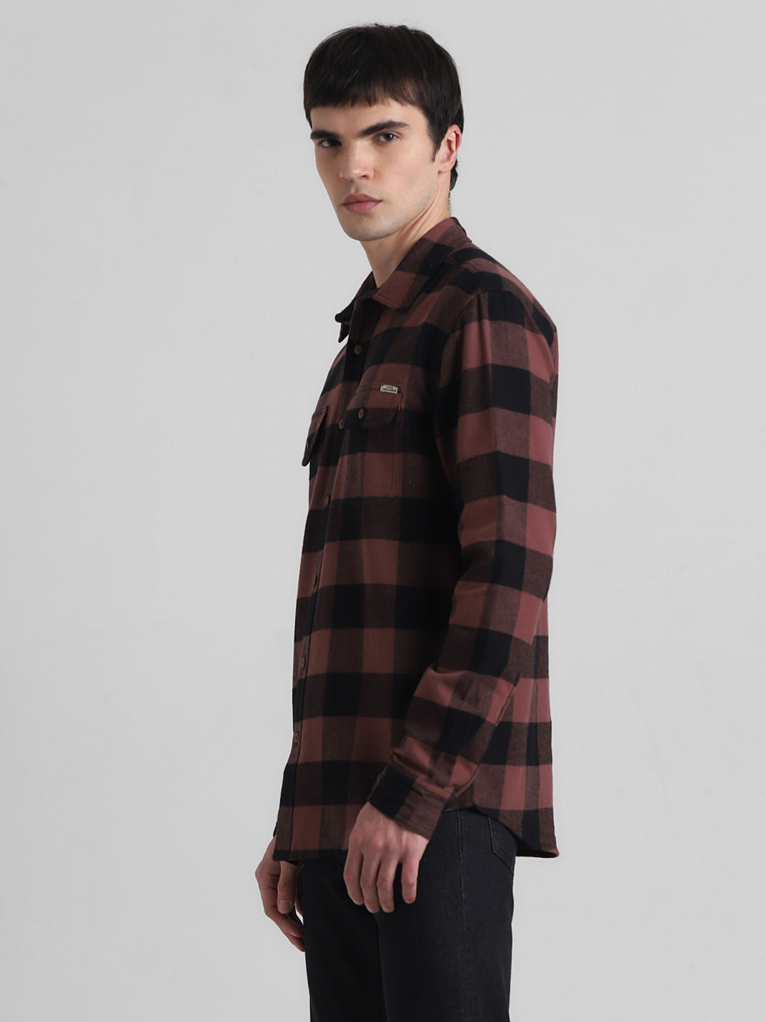 Warm Brown Check Print Shirt