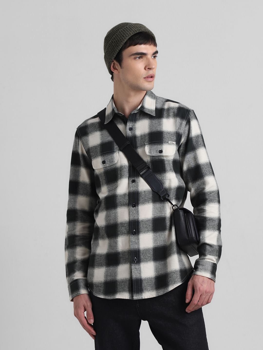 Black Check Print Shirt - S