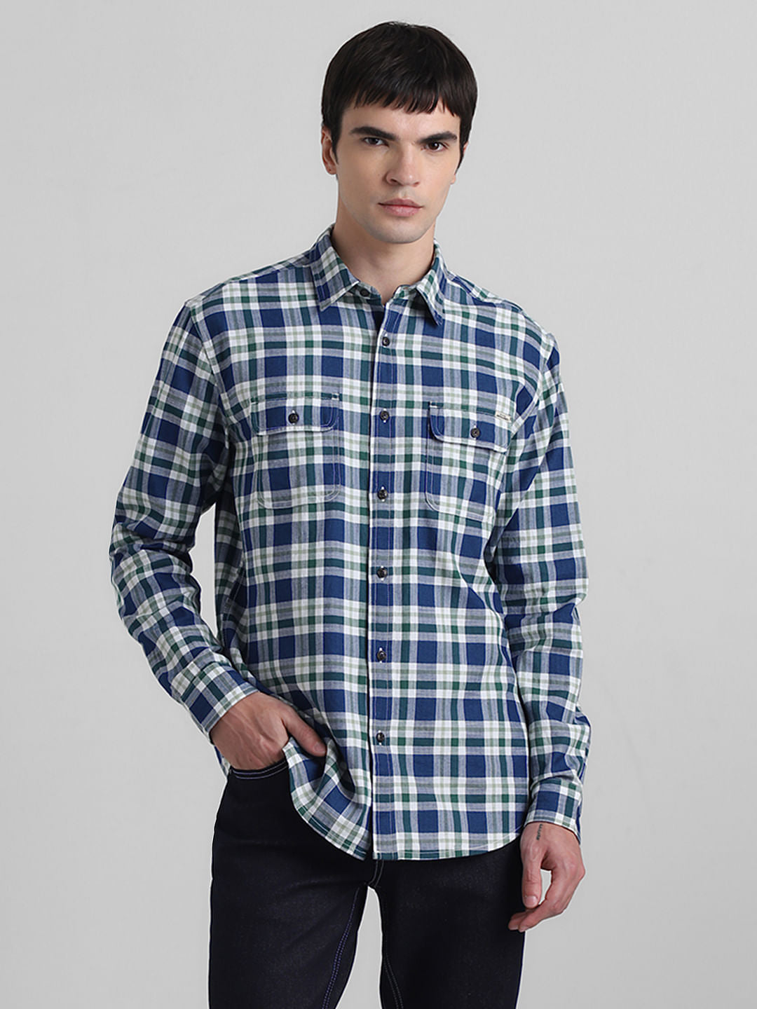 Green Check Print Full Sleeves Shirt
