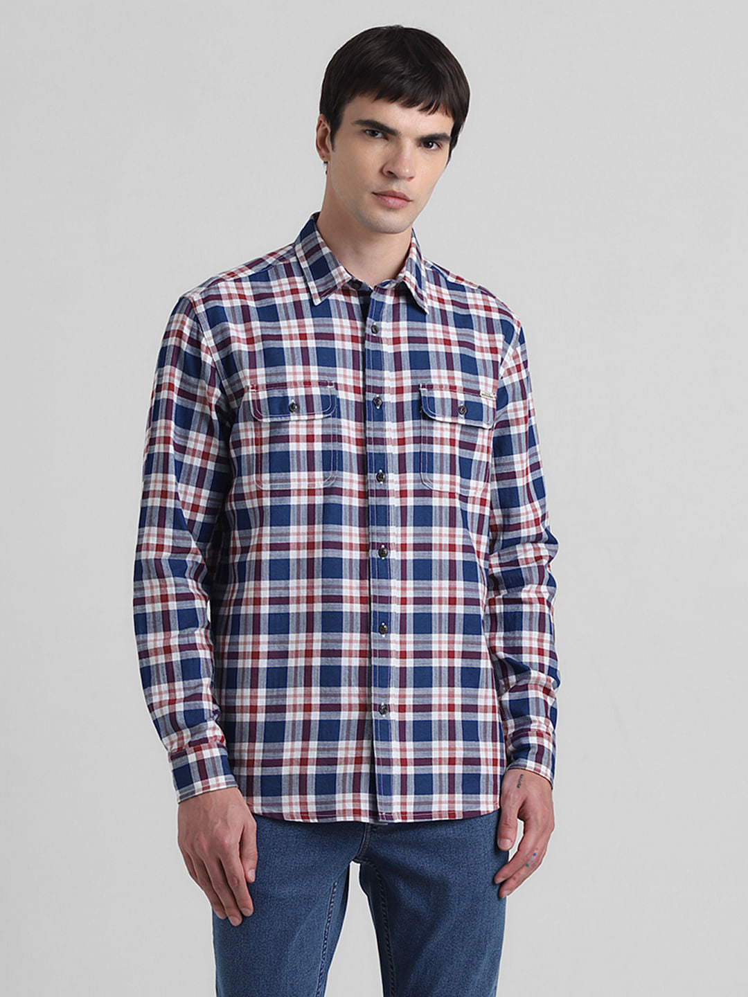 Red Check Print Full Sleeves Shirt