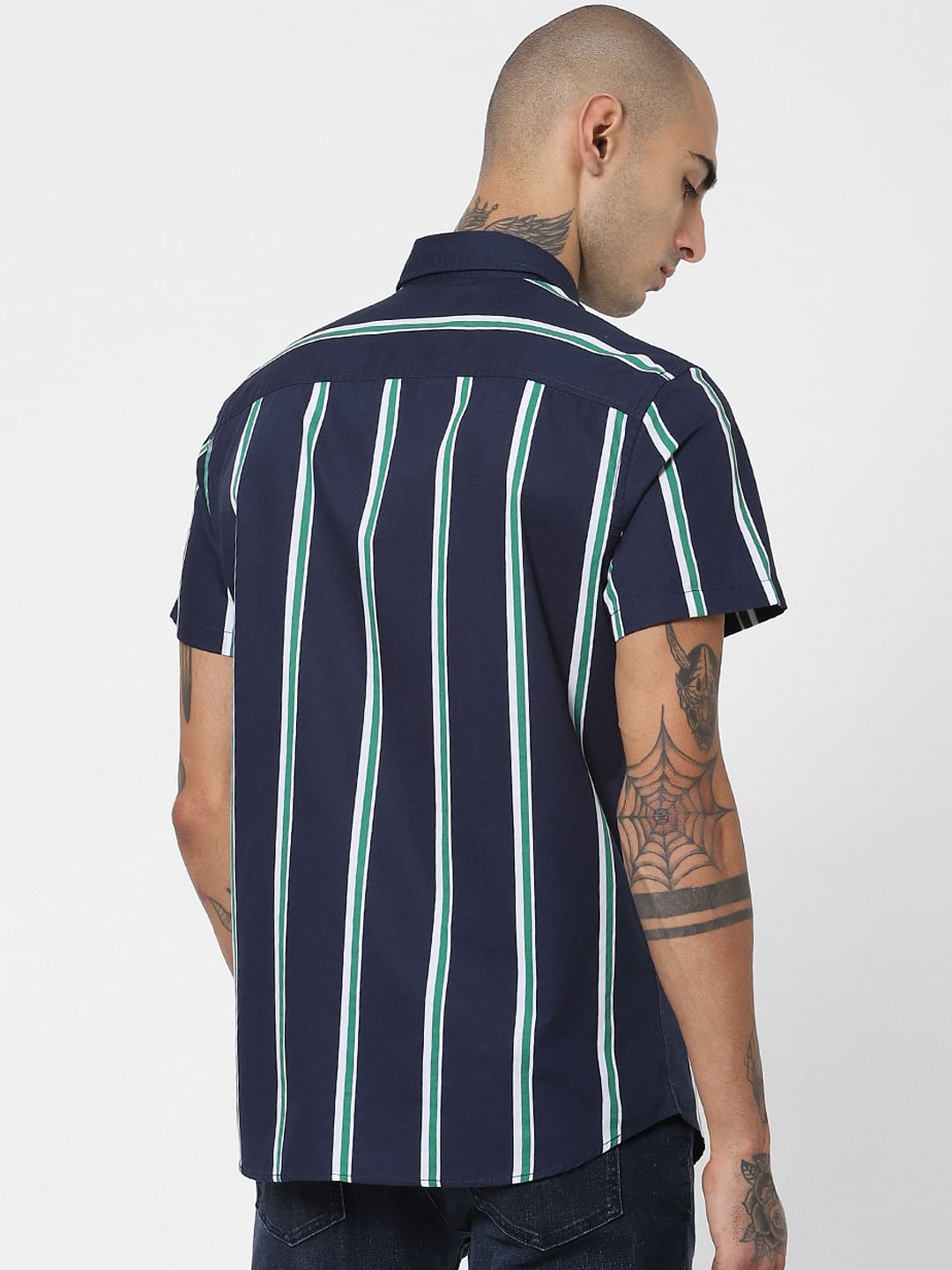 Green Striped Half Sleeves Shirt