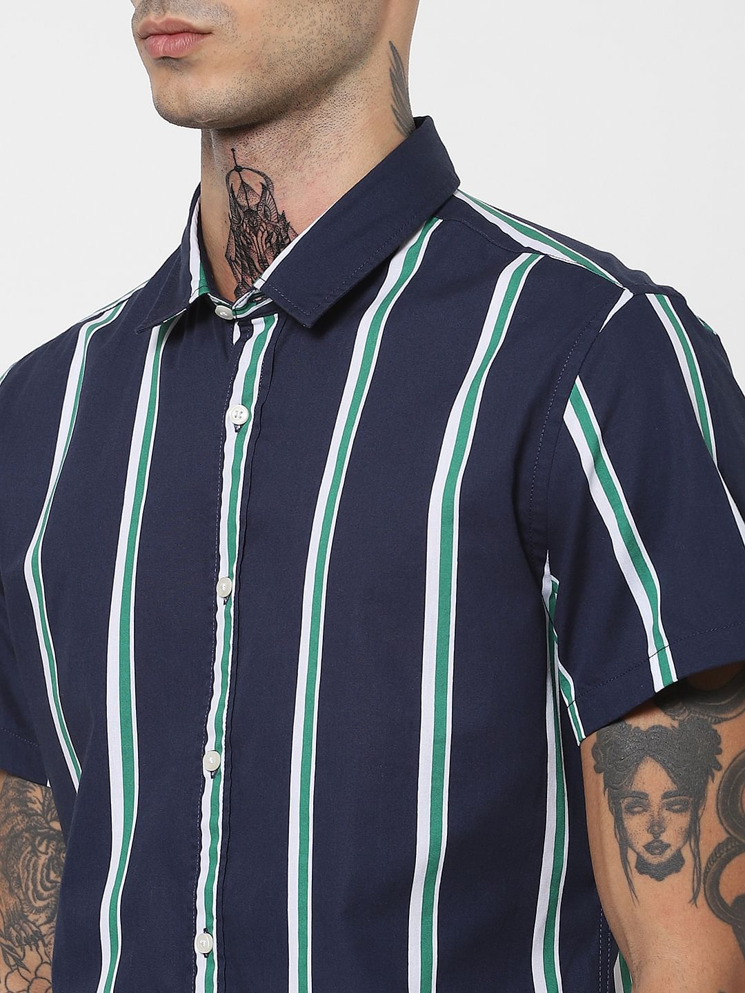 Green Striped Half Sleeves Shirt