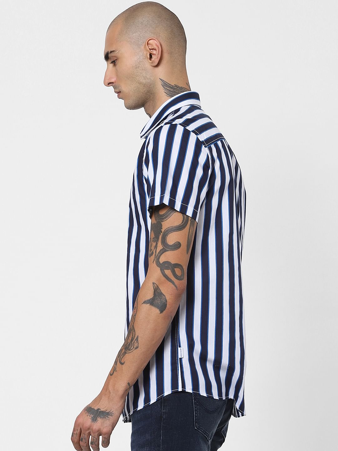 Blue Striped Half Sleeves Shirt