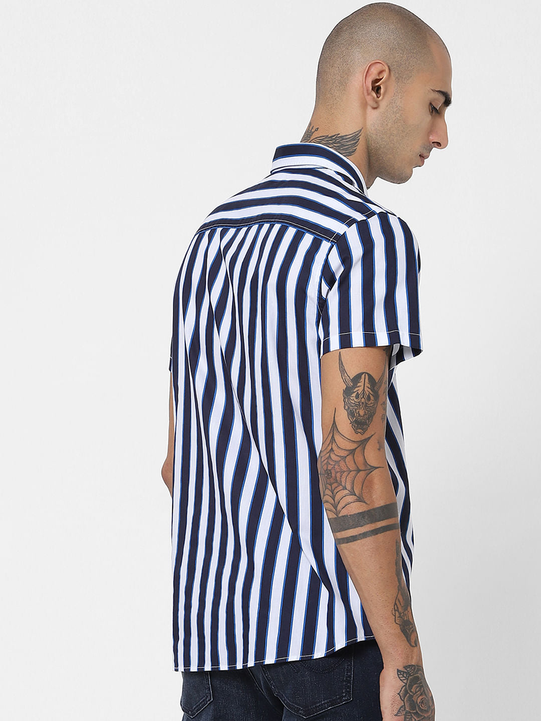 Blue Striped Half Sleeves Shirt