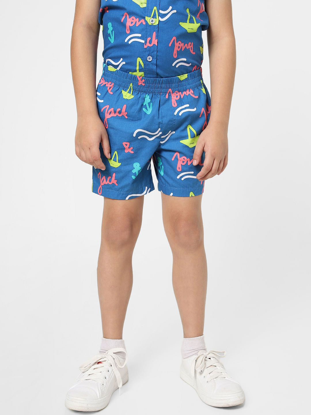 Boys Blue Printed Short Sleeves Co-ord Shirt