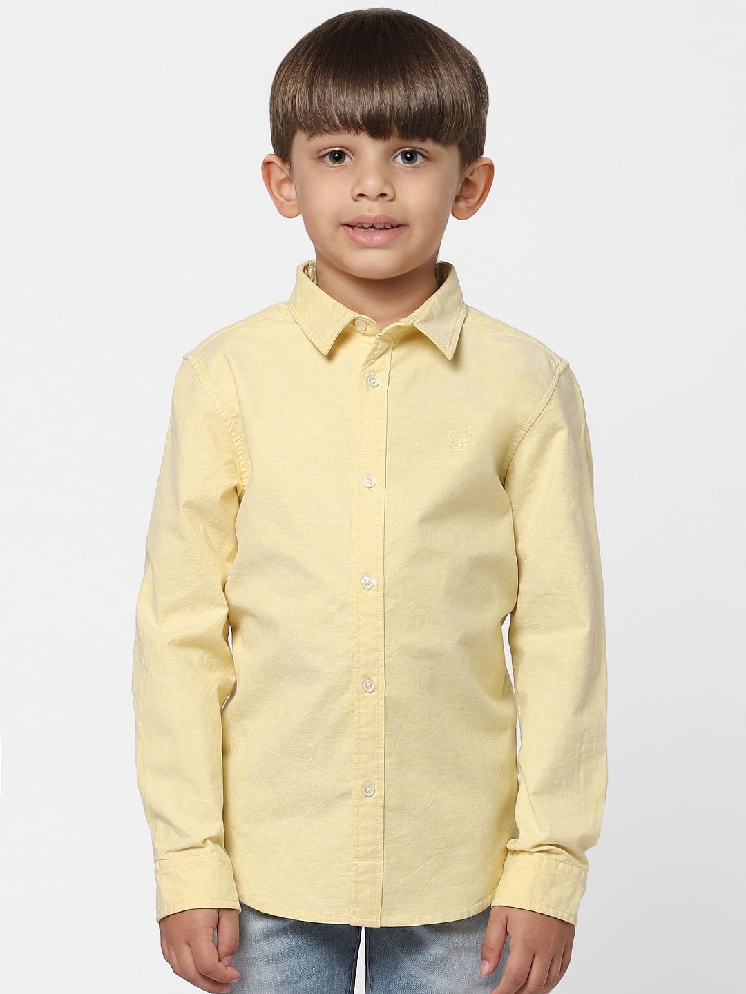 Boys Yellow Full Sleeves Shirt - 4/5Y