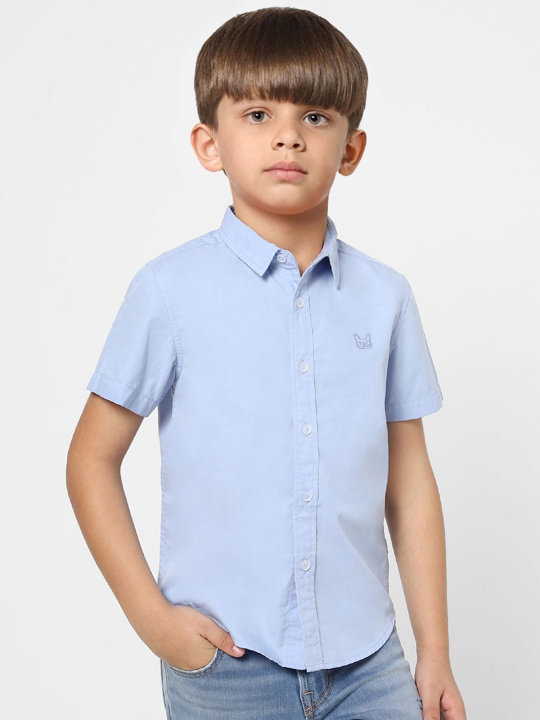 Boys Light Blue Half Sleeves Shirt - 4/5Y