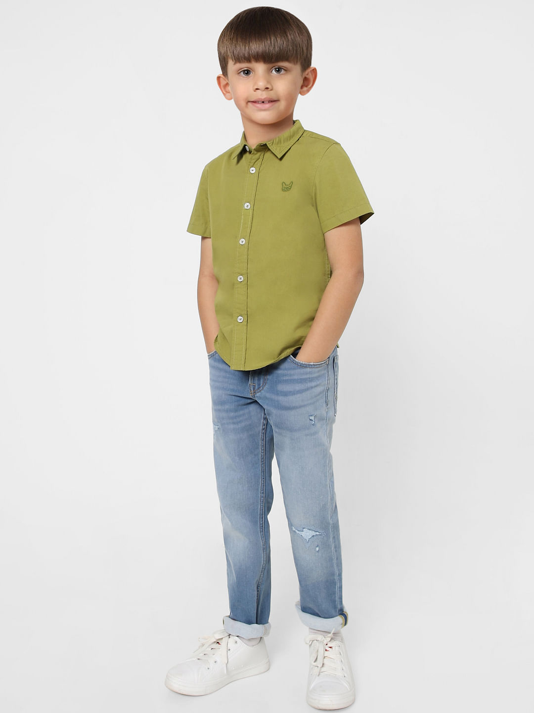 Boys Green Short Sleeves Shirt