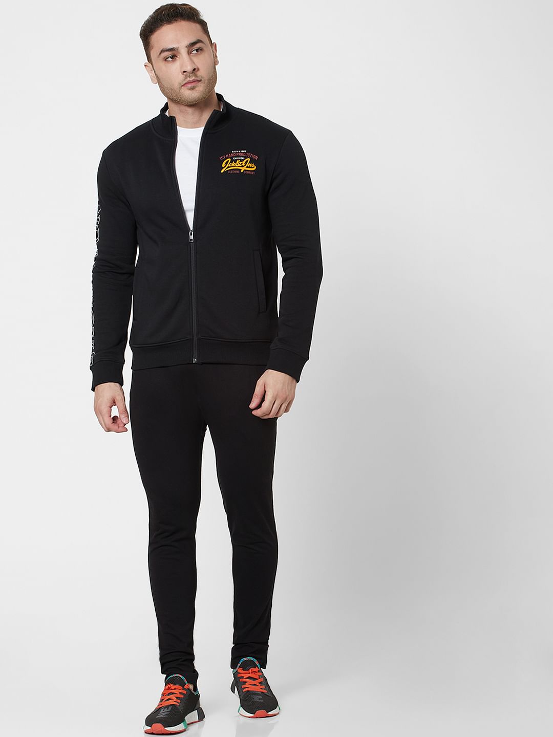Black Logo Print Zip Up Sweatshirt - S