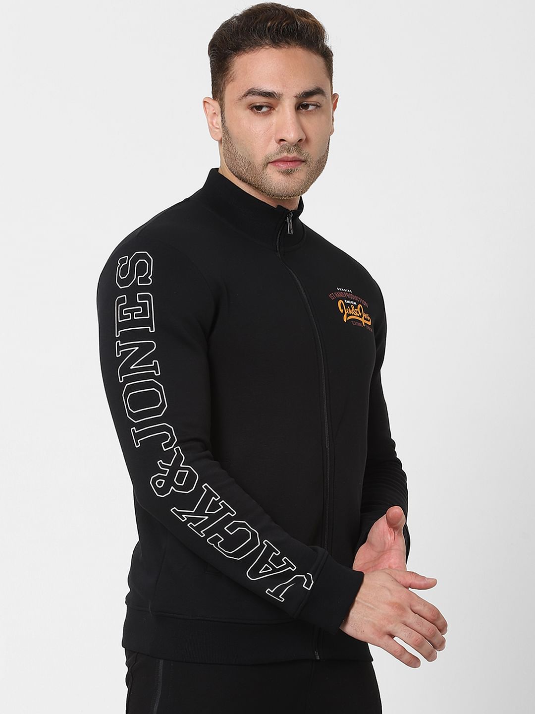 Black Logo Print Zip Up Sweatshirt