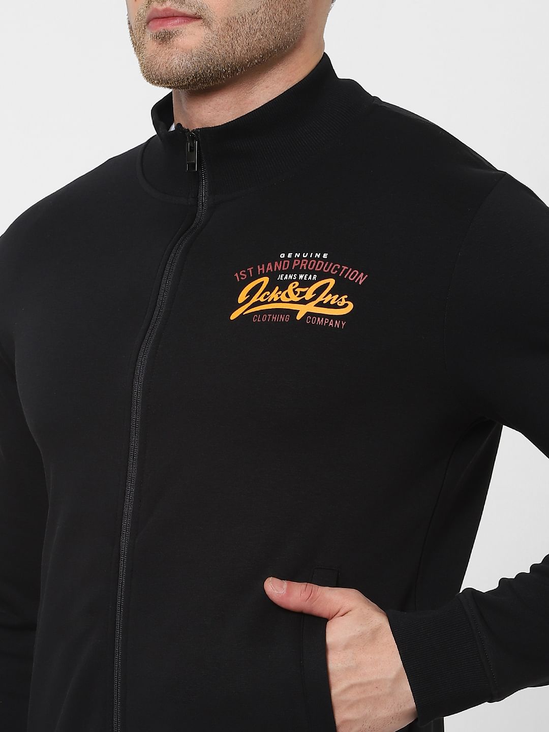 Black Logo Print Zip Up Sweatshirt