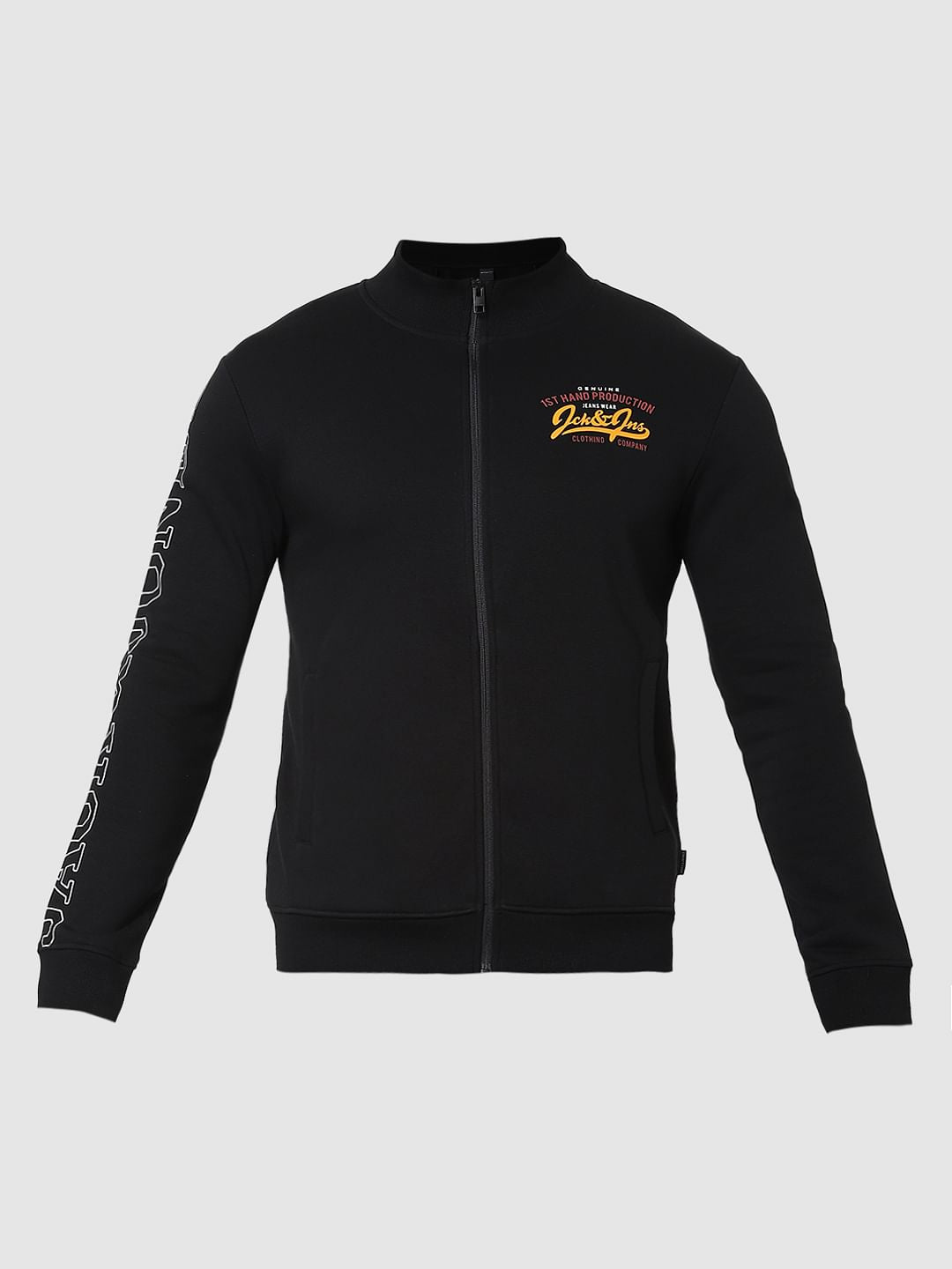 Black Logo Print Zip Up Sweatshirt