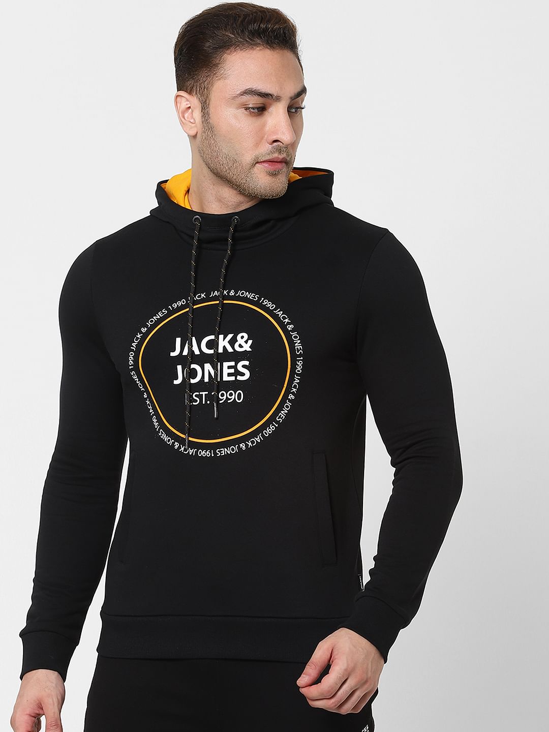Black Logo Print Hooded Sweatshirt