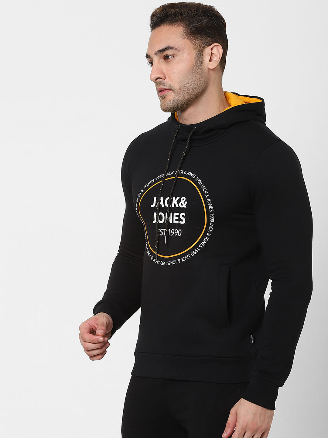 Black Logo Print Hooded Sweatshirt
