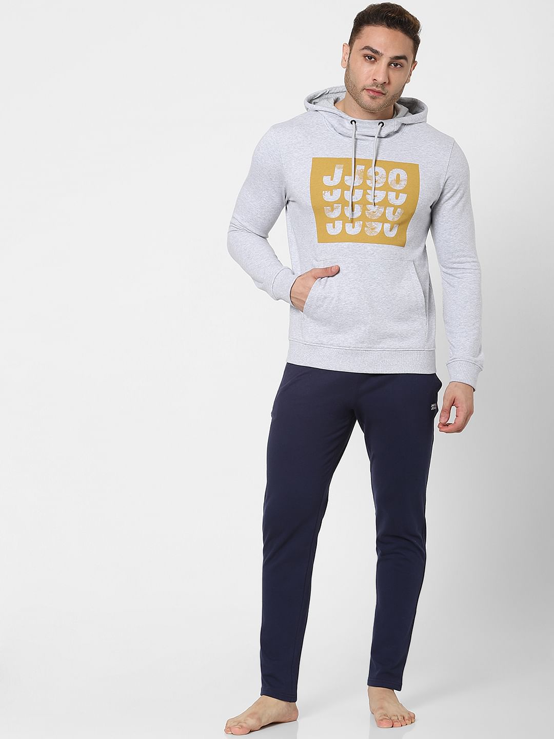 Grey Graphic Print Hooded Sweatshirt - S