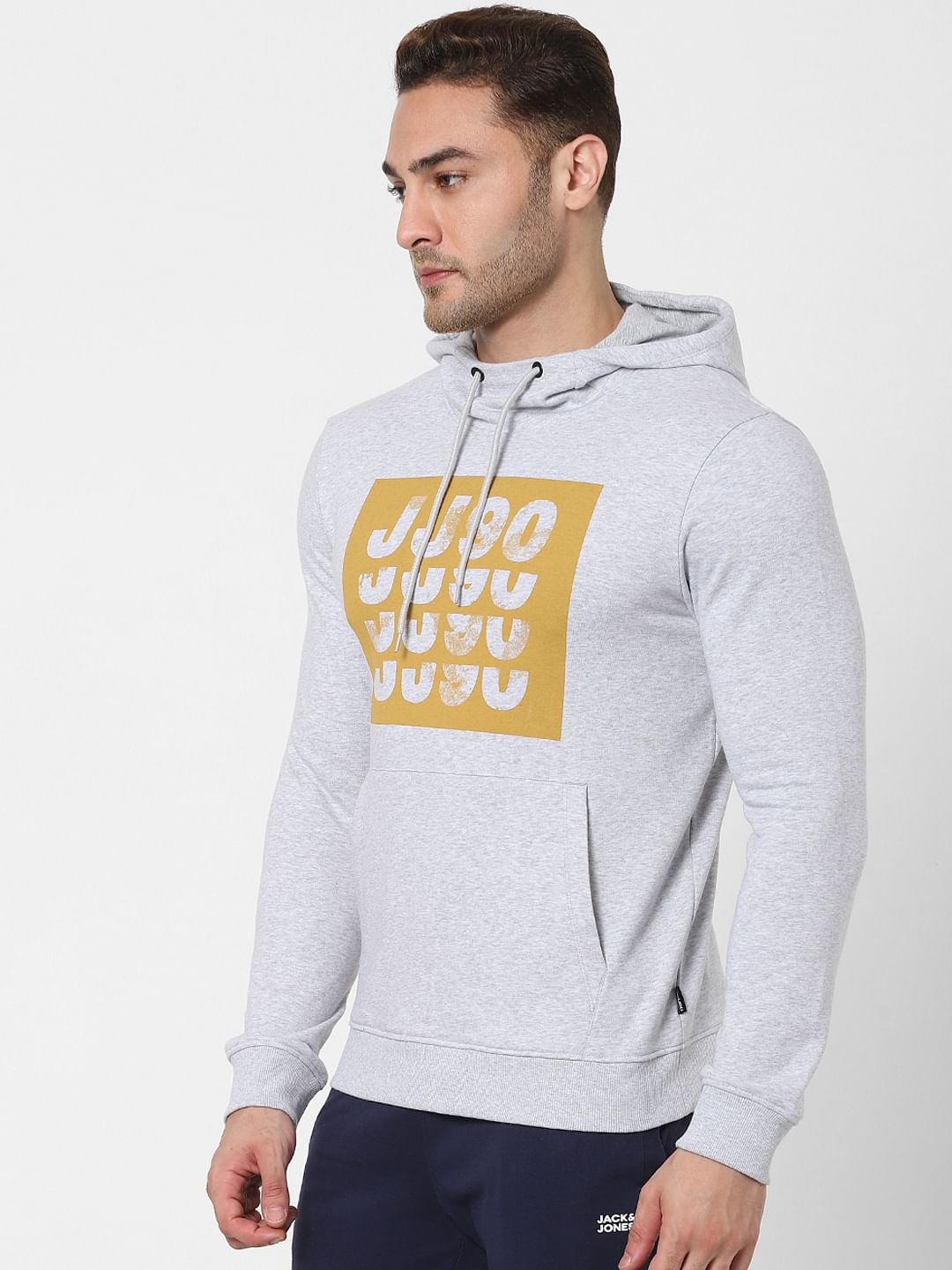 Grey Graphic Print Hooded Sweatshirt