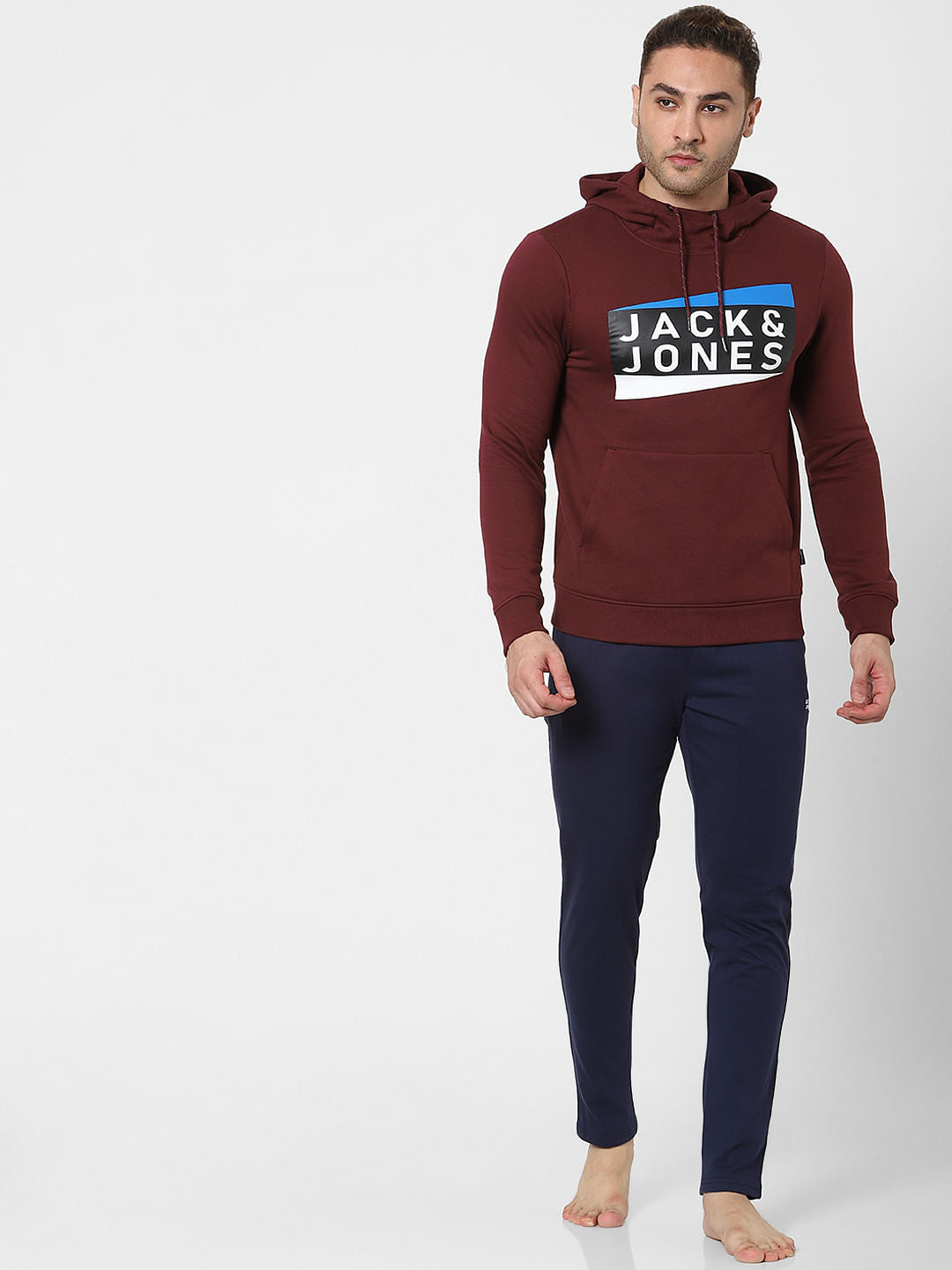 Burgundy Logo Print Hooded Sweatshirt