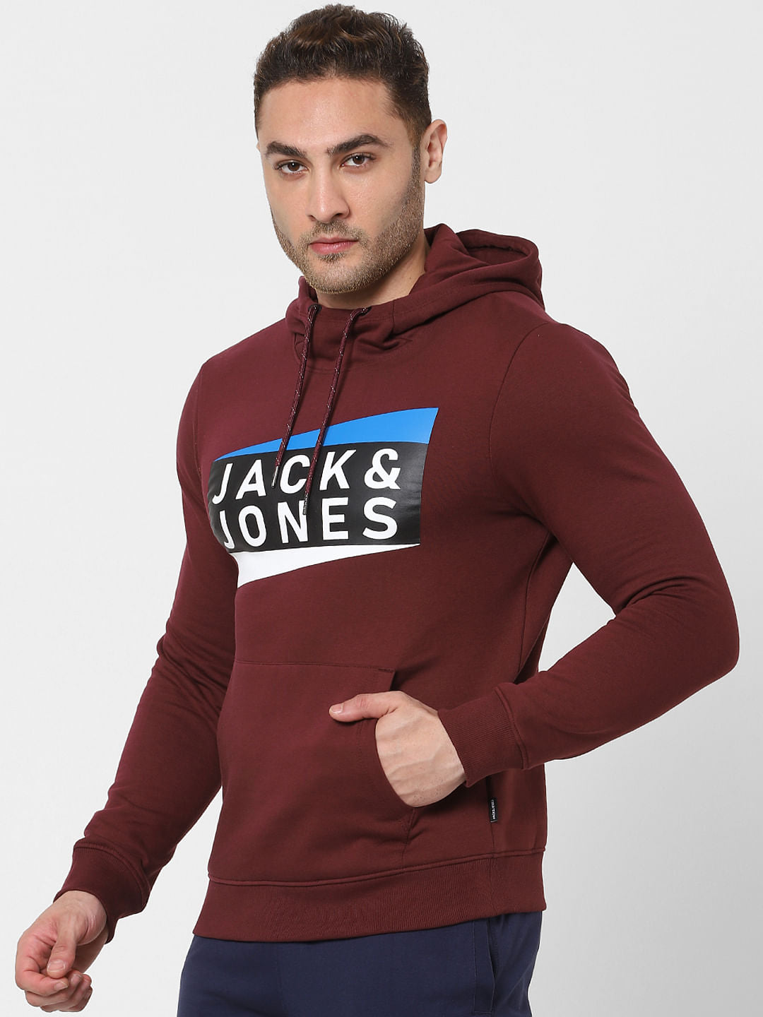 Burgundy Logo Print Hooded Sweatshirt