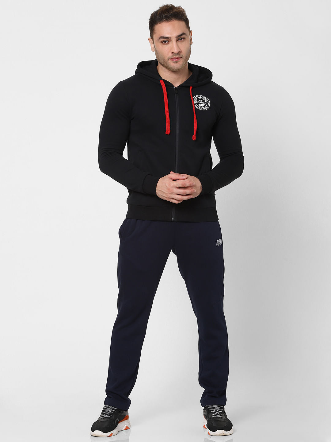 Black Hooded Zip Up Sweatshirt - S