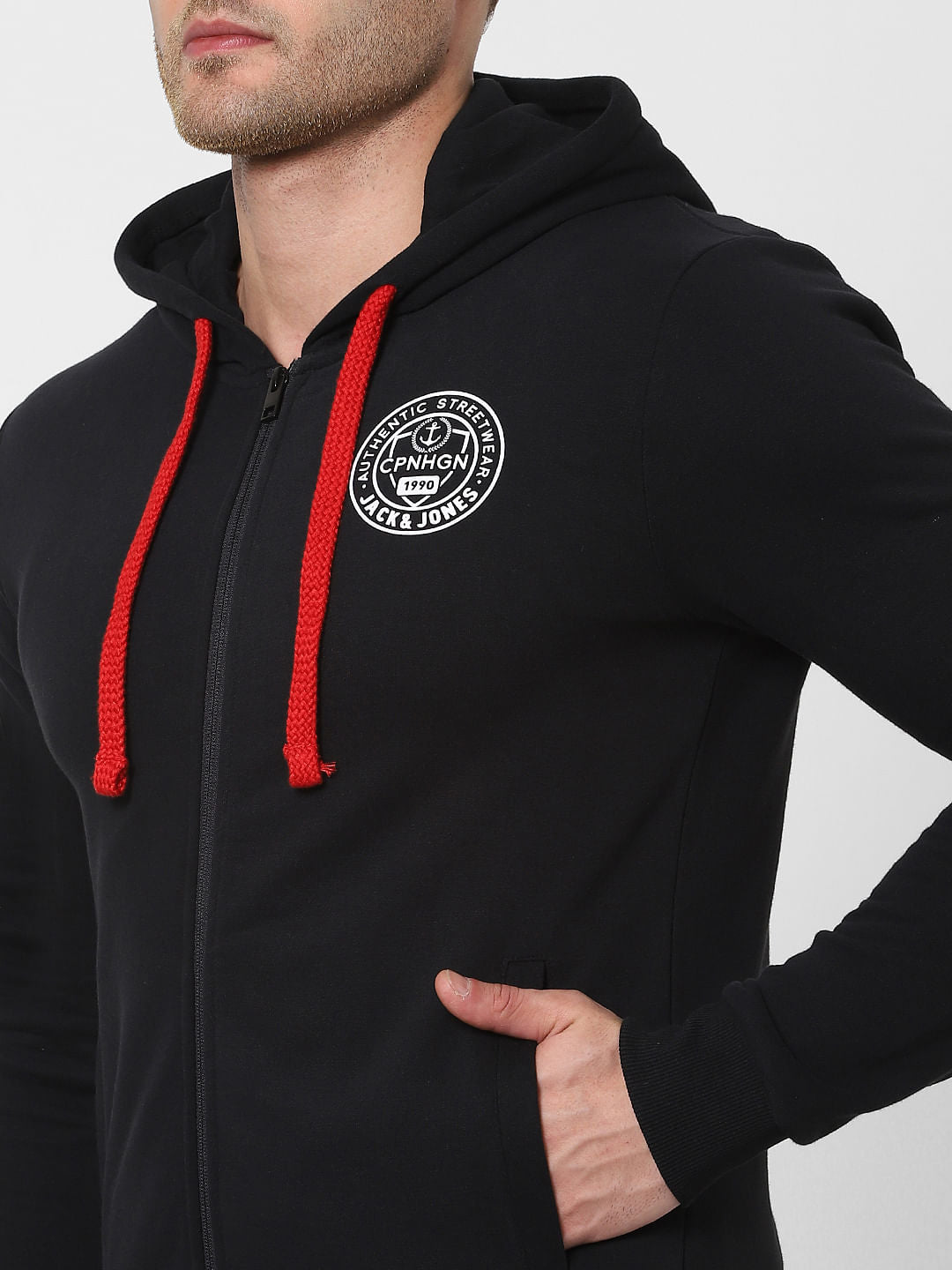 Black Hooded Zip Up Sweatshirt