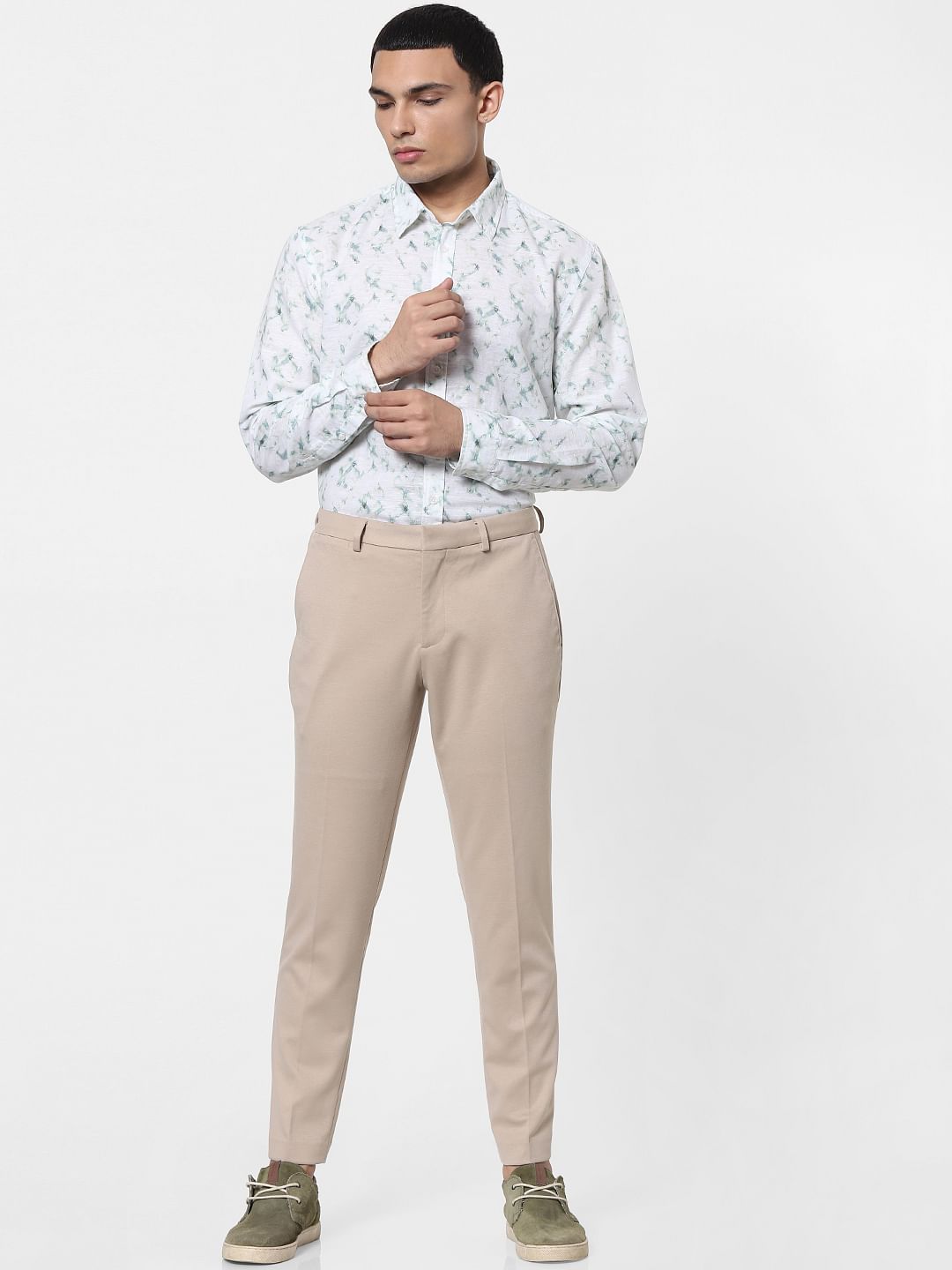 Beige Tailored Formal Trousers
