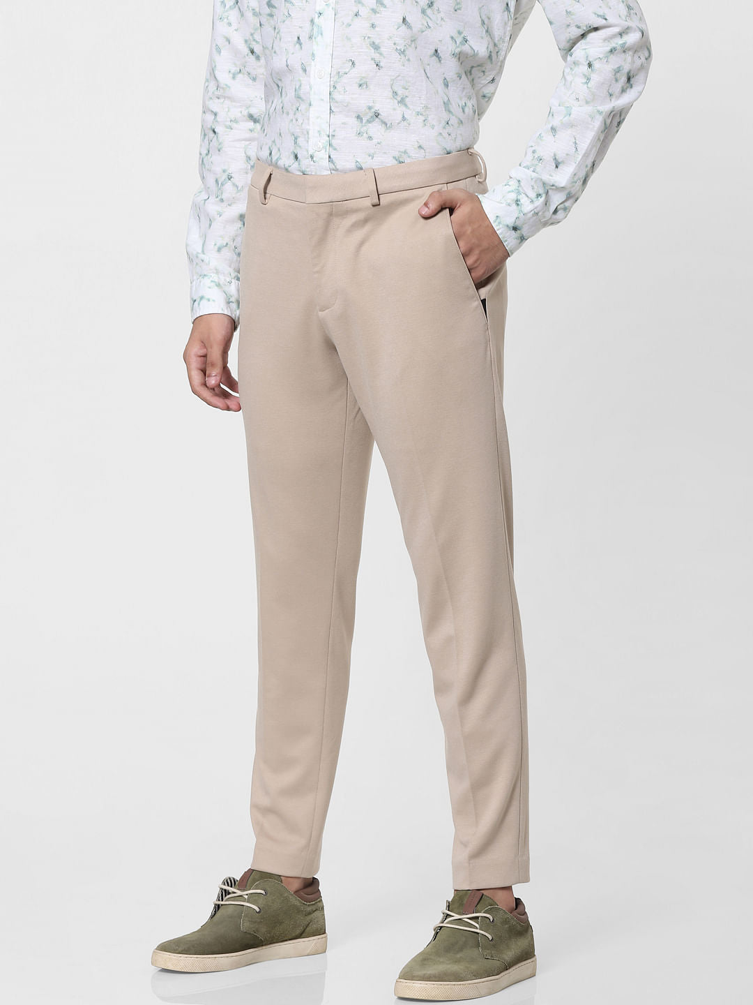 Beige Tailored Formal Trousers