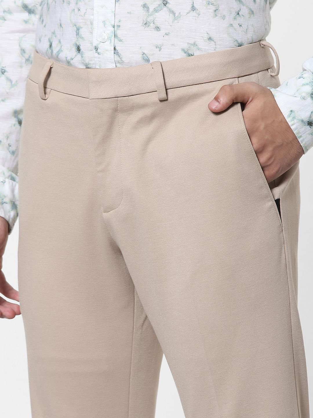 Beige Tailored Formal Trousers