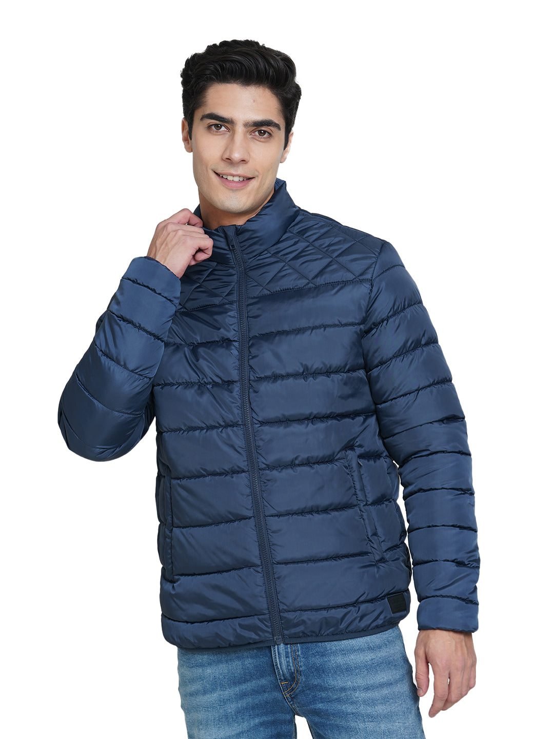 Blue Regular Fit Puffer Jacket