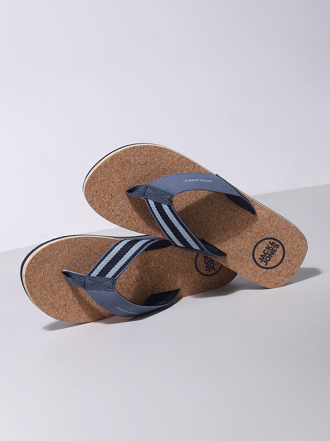 Beige and Blue Flip Flops