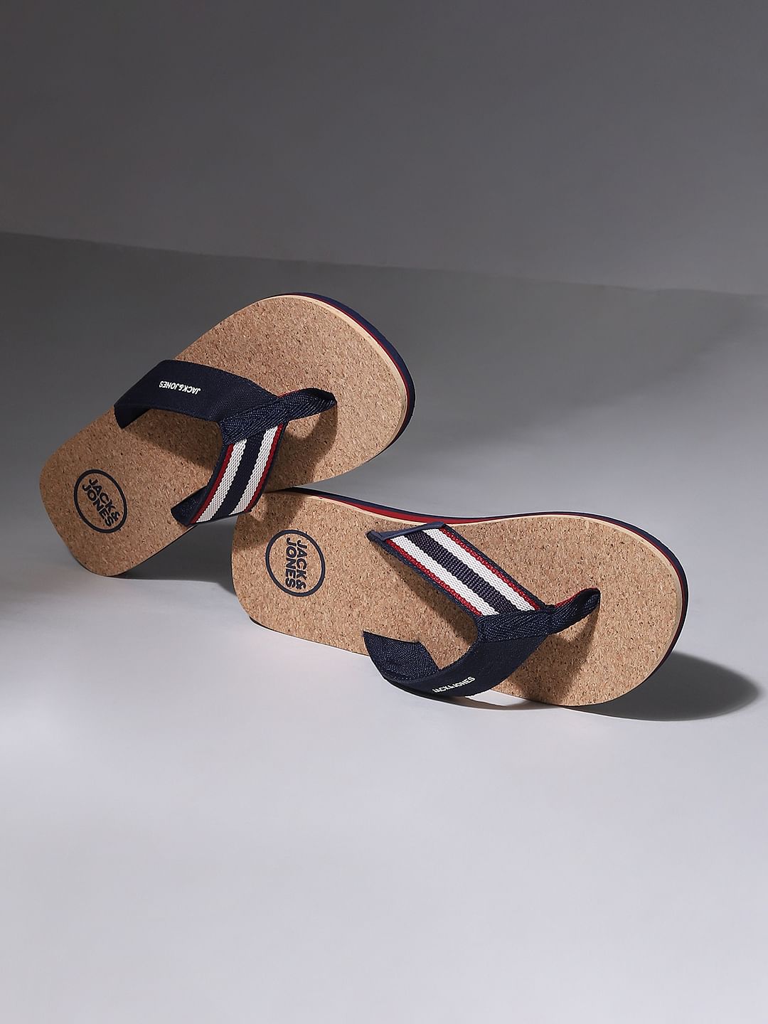Beige and Blue Flip Flops - 6