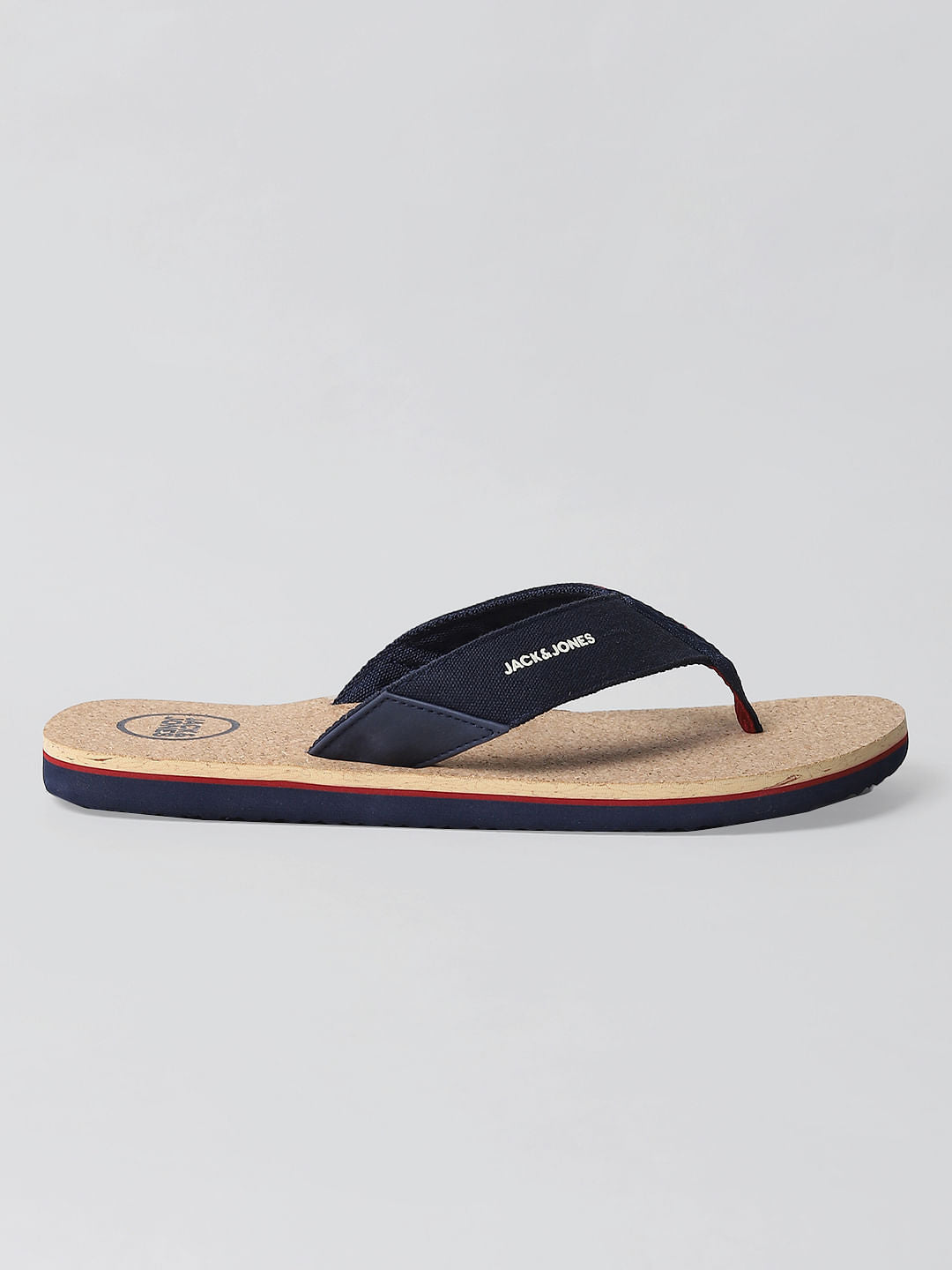 Beige and Blue Flip Flops