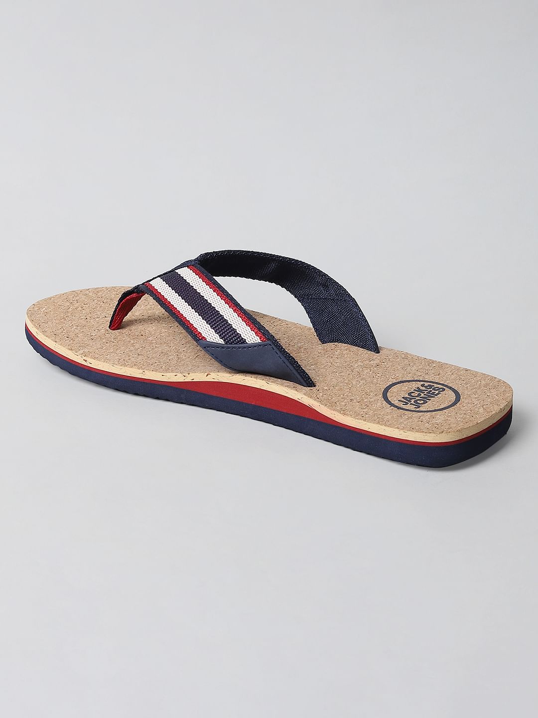 Beige and Blue Flip Flops