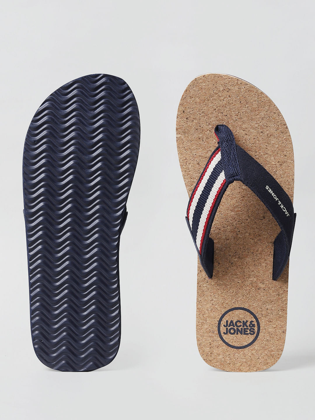 Beige and Blue Flip Flops
