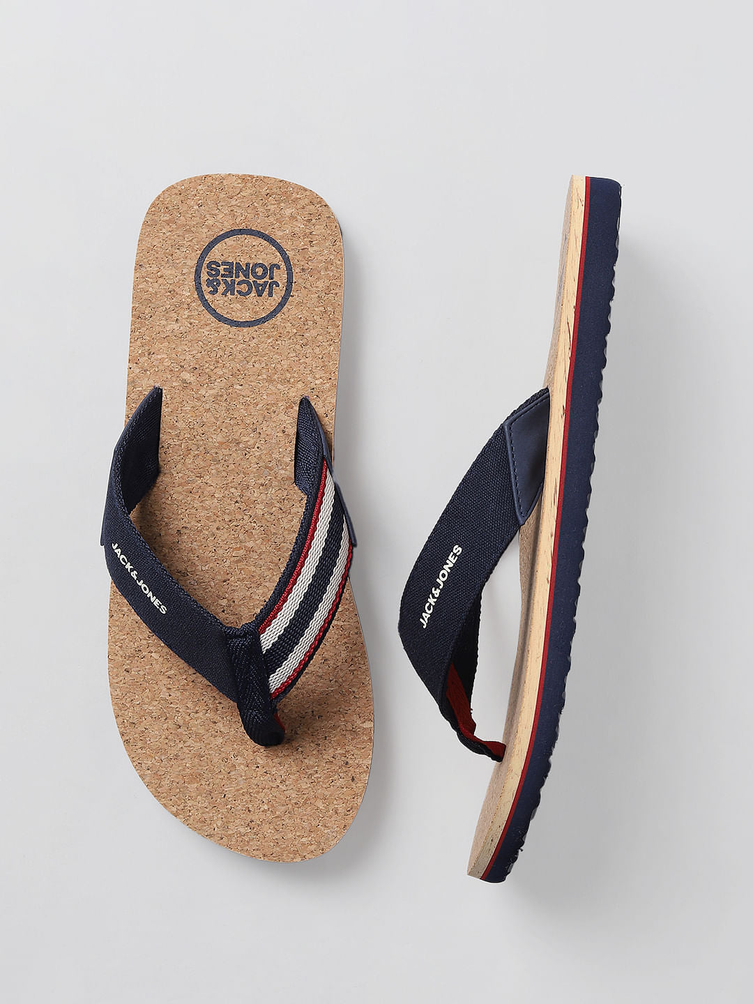 Beige and Blue Flip Flops