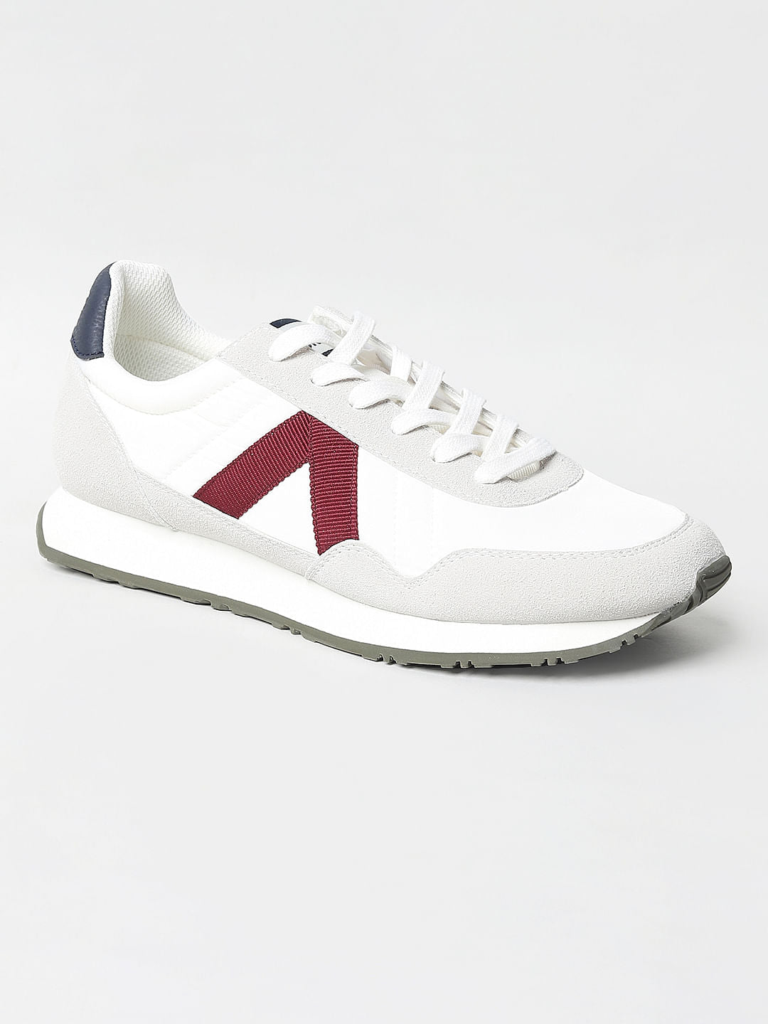 White & Red Lace Up Sneakers