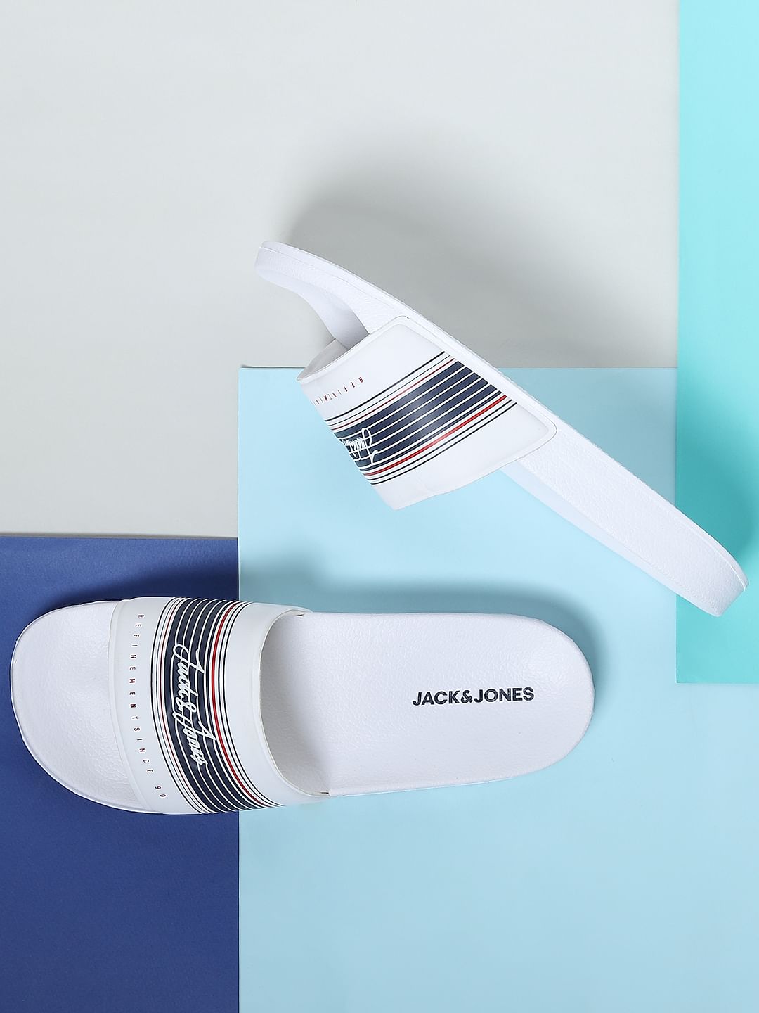 White Logo Print Sliders
