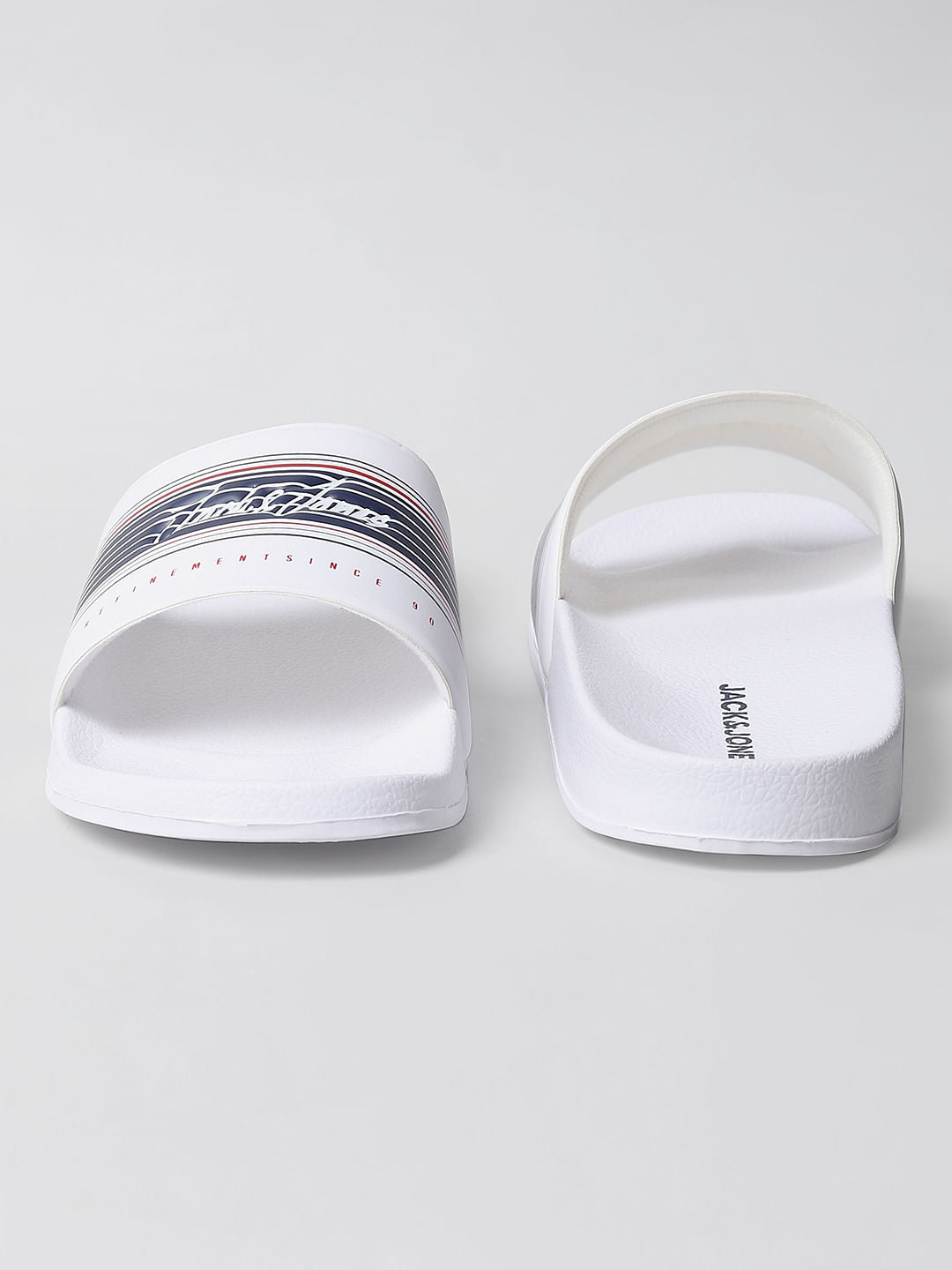 White Logo Print Sliders