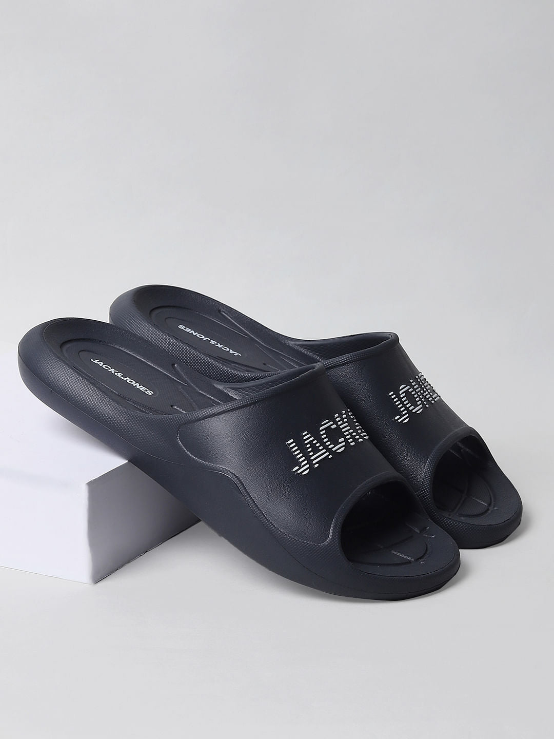 Black Logo Print Sliders