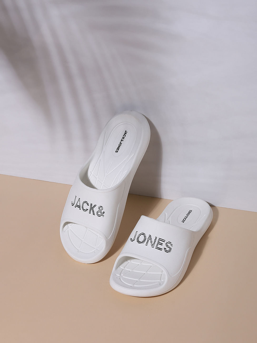 White Logo Print Sliders