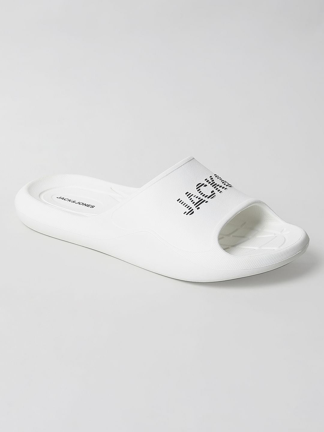 White Logo Print Sliders