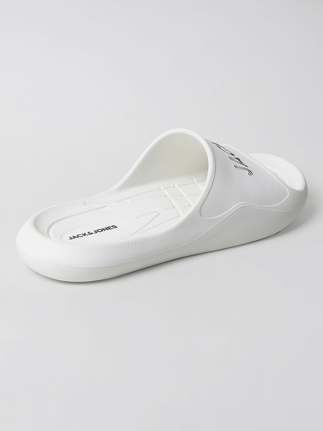 White Logo Print Sliders