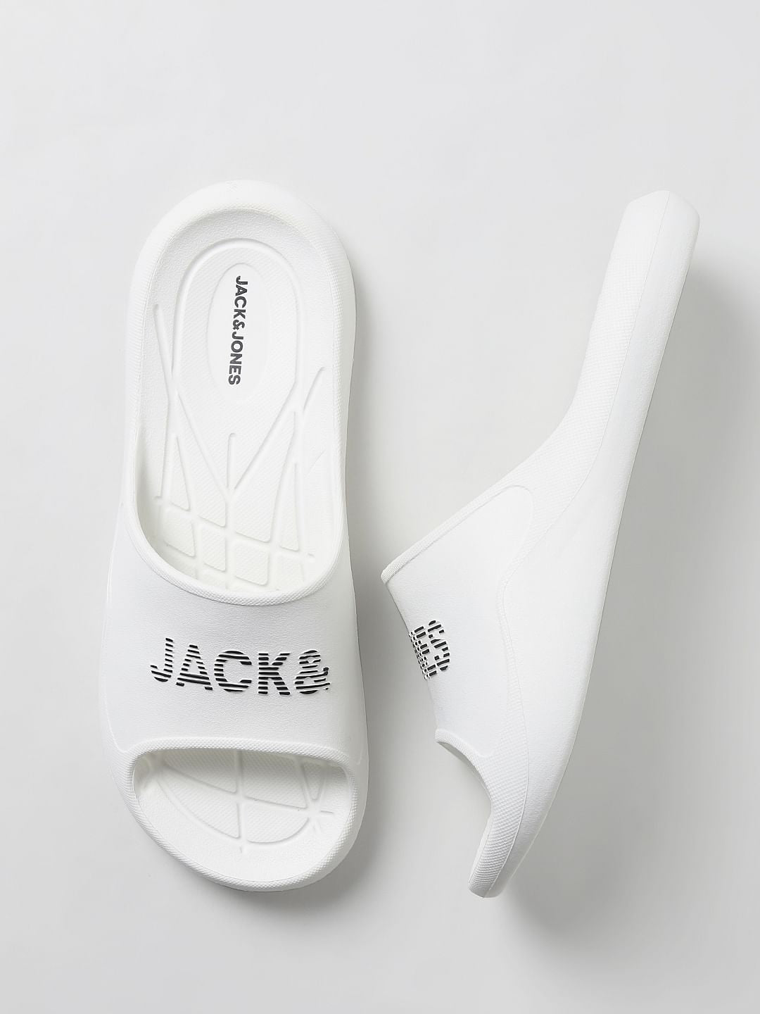White Logo Print Sliders