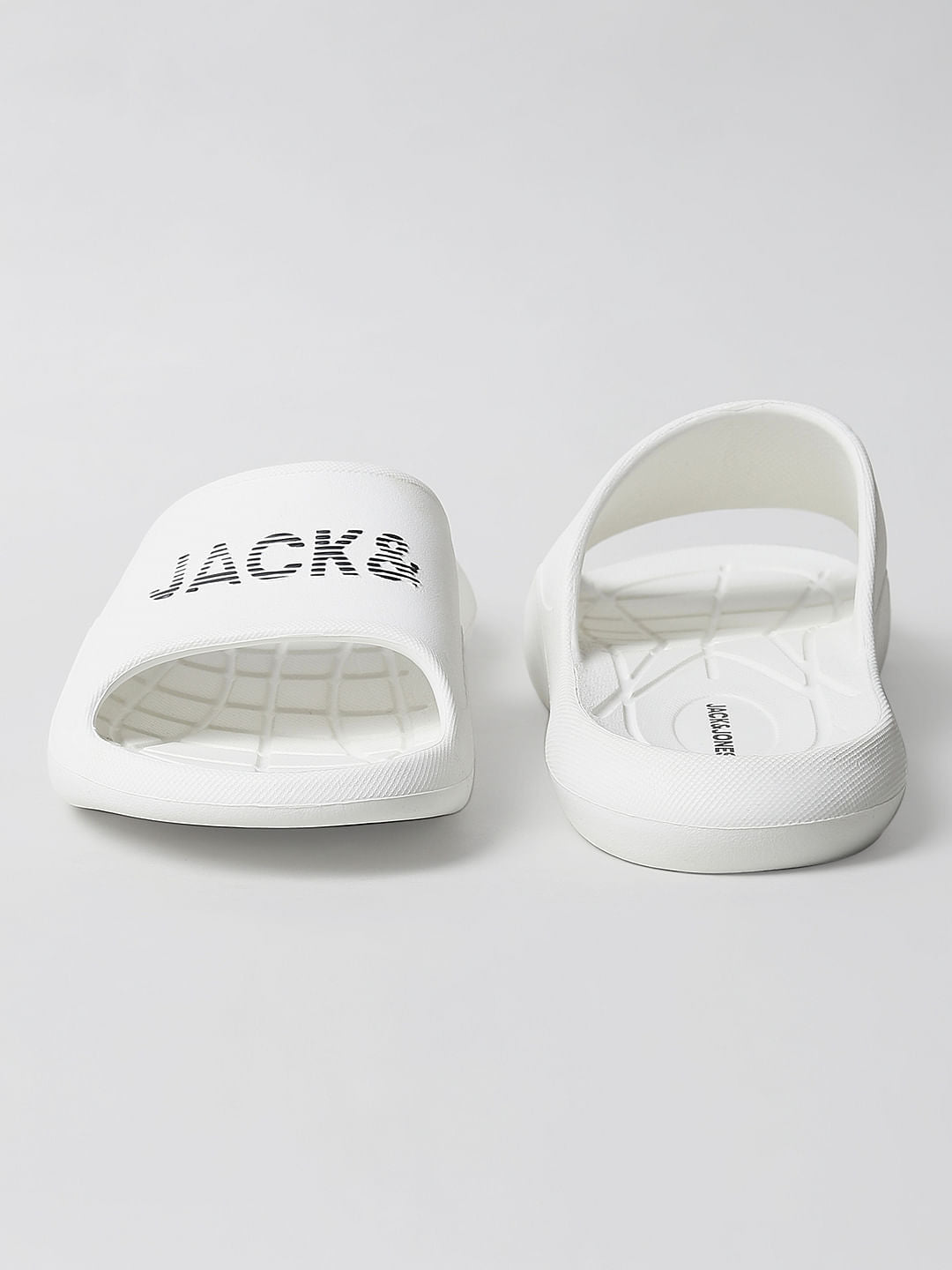 White Logo Print Sliders
