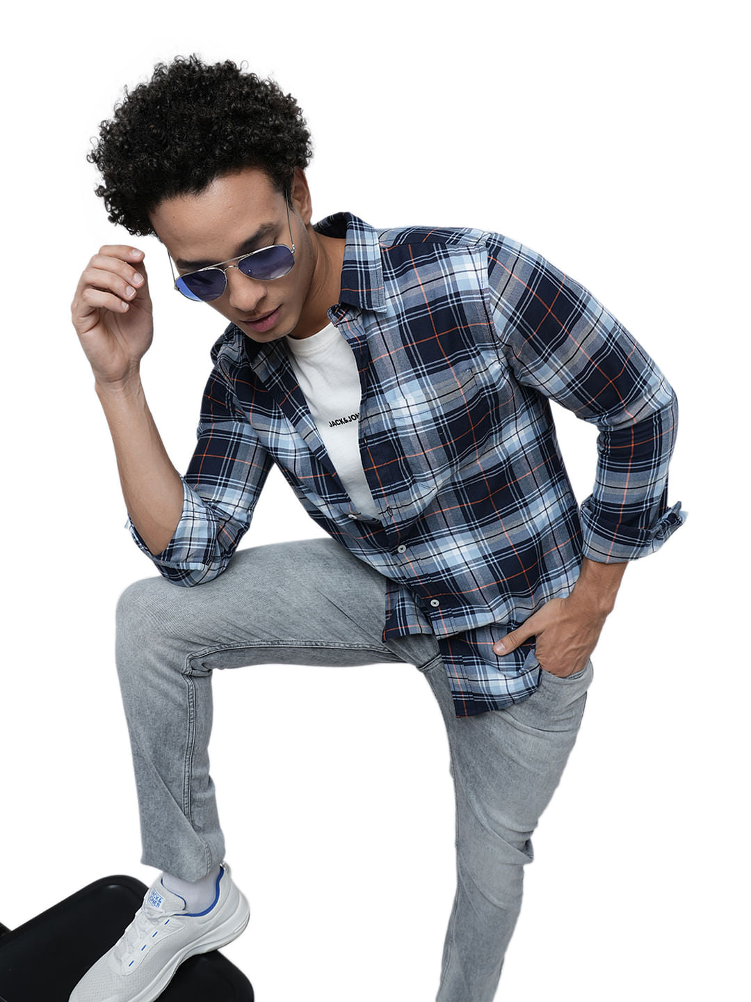 PRODUKT by JACK&JONES Blue Check Print Full Sleeves Shirt - S