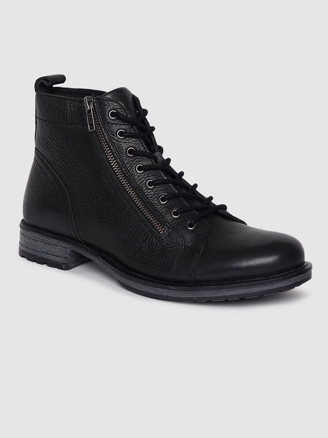 Black Zip Detail Leather Boots - 6