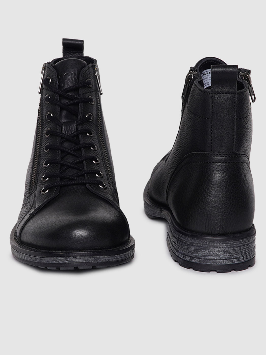 Black Zip Detail Leather Boots