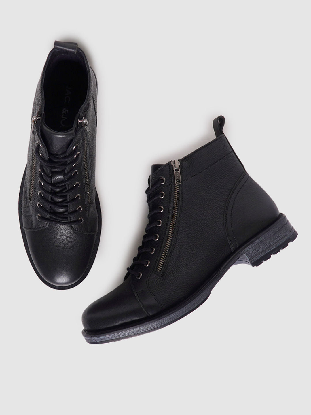 Black Zip Detail Leather Boots
