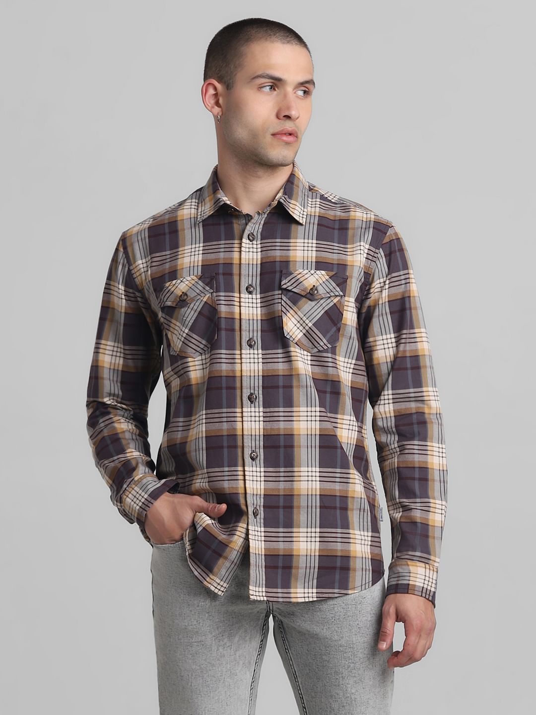 Brown Check Full Sleeves Shirt