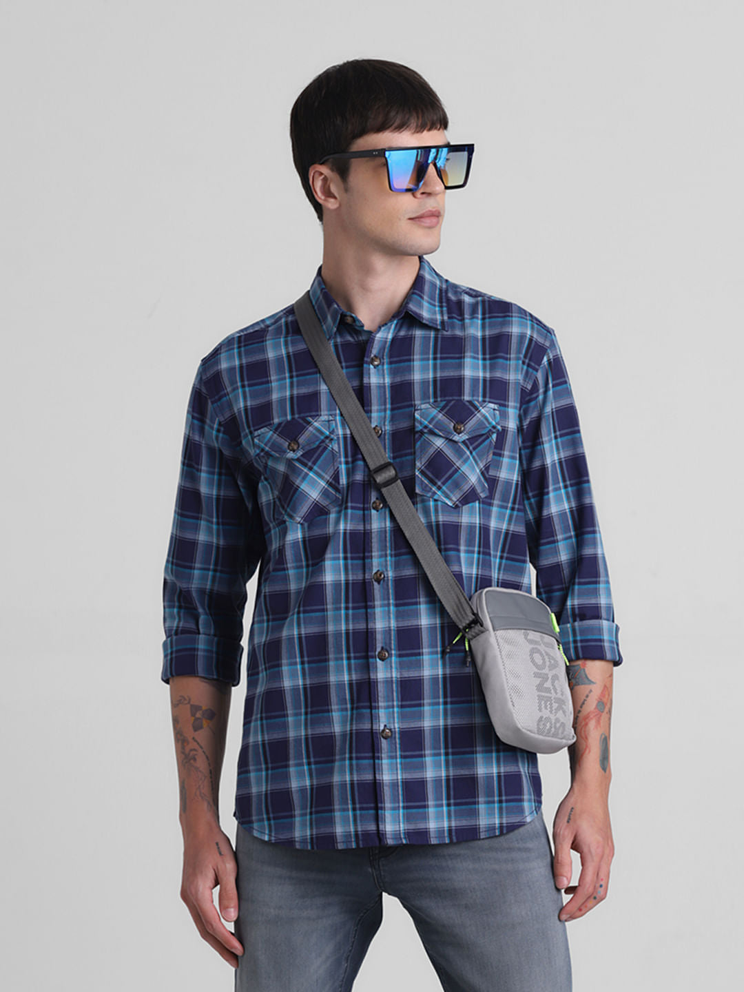 Blue Check Full Sleeves Shirt - M