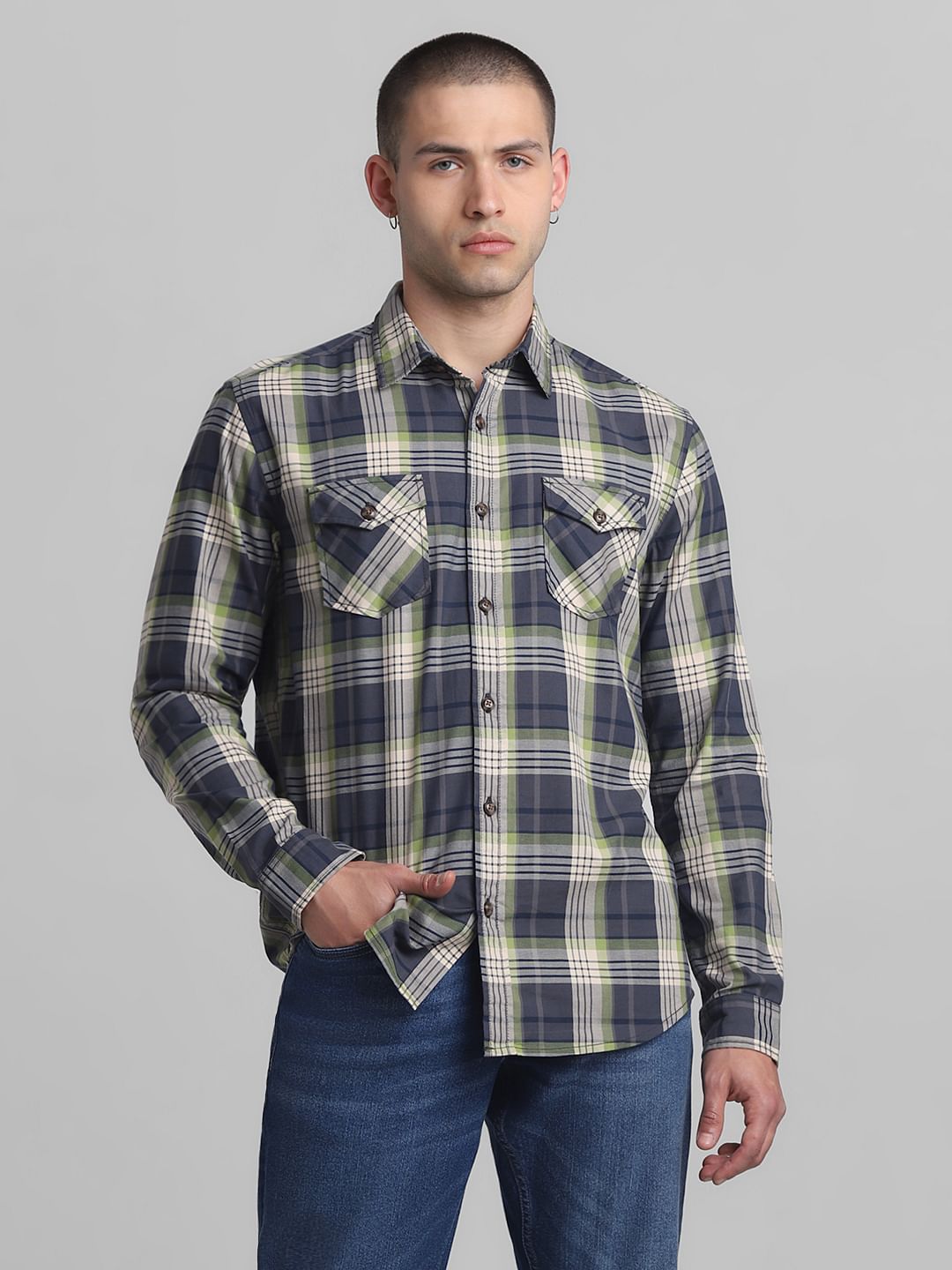 Blue & Green Check Full Sleeves Shirt
